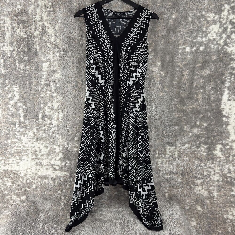 Perceptions Size XS Hankerchief Hem Zigzag Knee Length Flared‎ Dress Black White